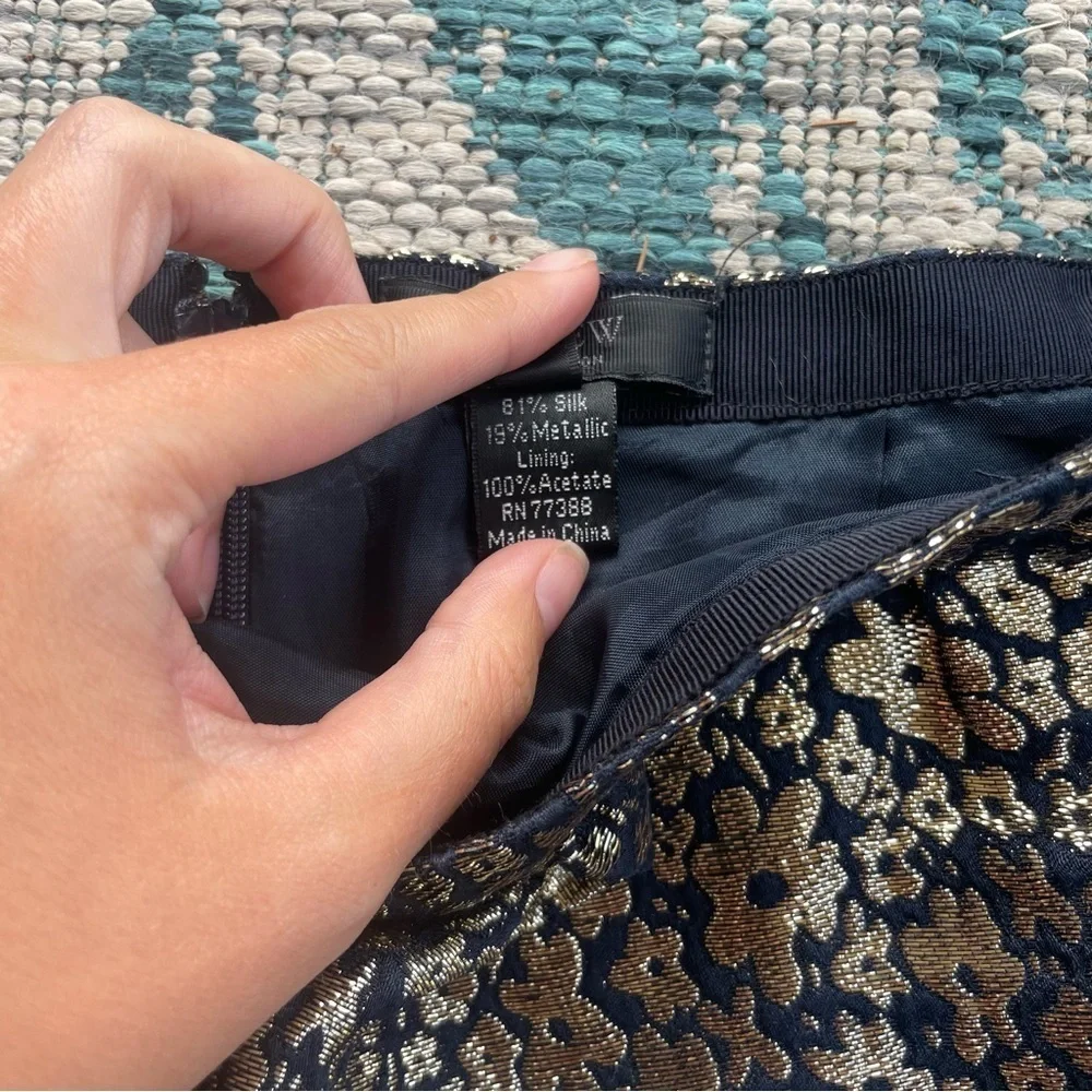 J. Crew collection gold and navy metallic jacquard mini‎ skirt